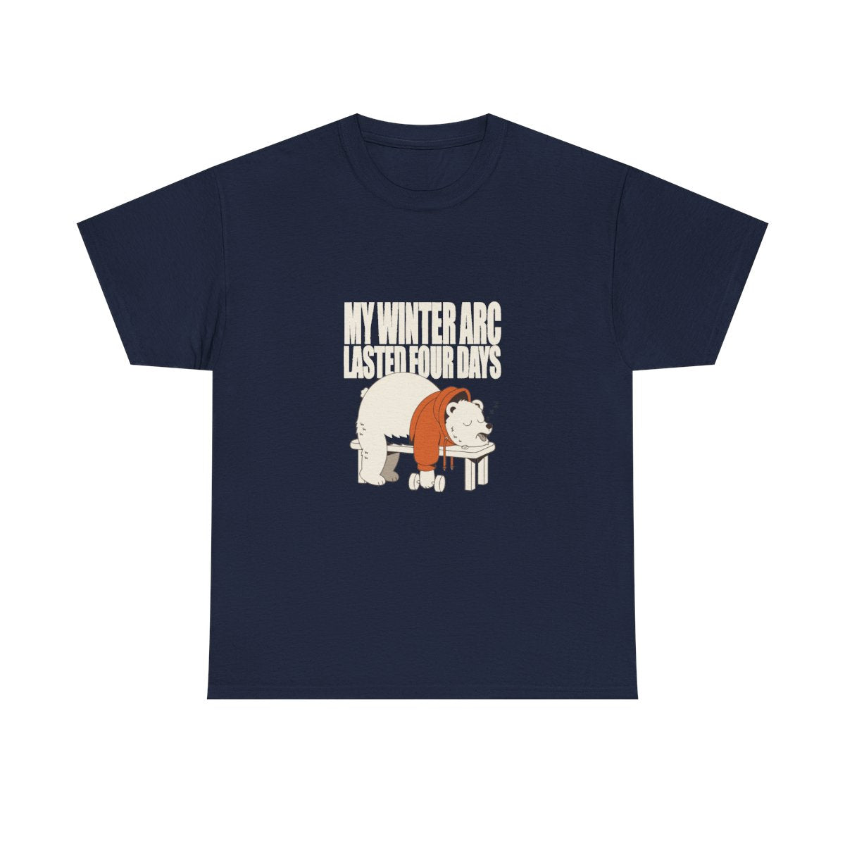 My Winter Arc Lasted Four Days Funny Gym Bear T-Shirt in Navy – front