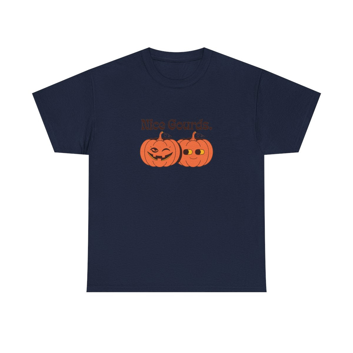Nice Gourds Funny Pumpkin Fall Halloween T-Shirt in Navy – front