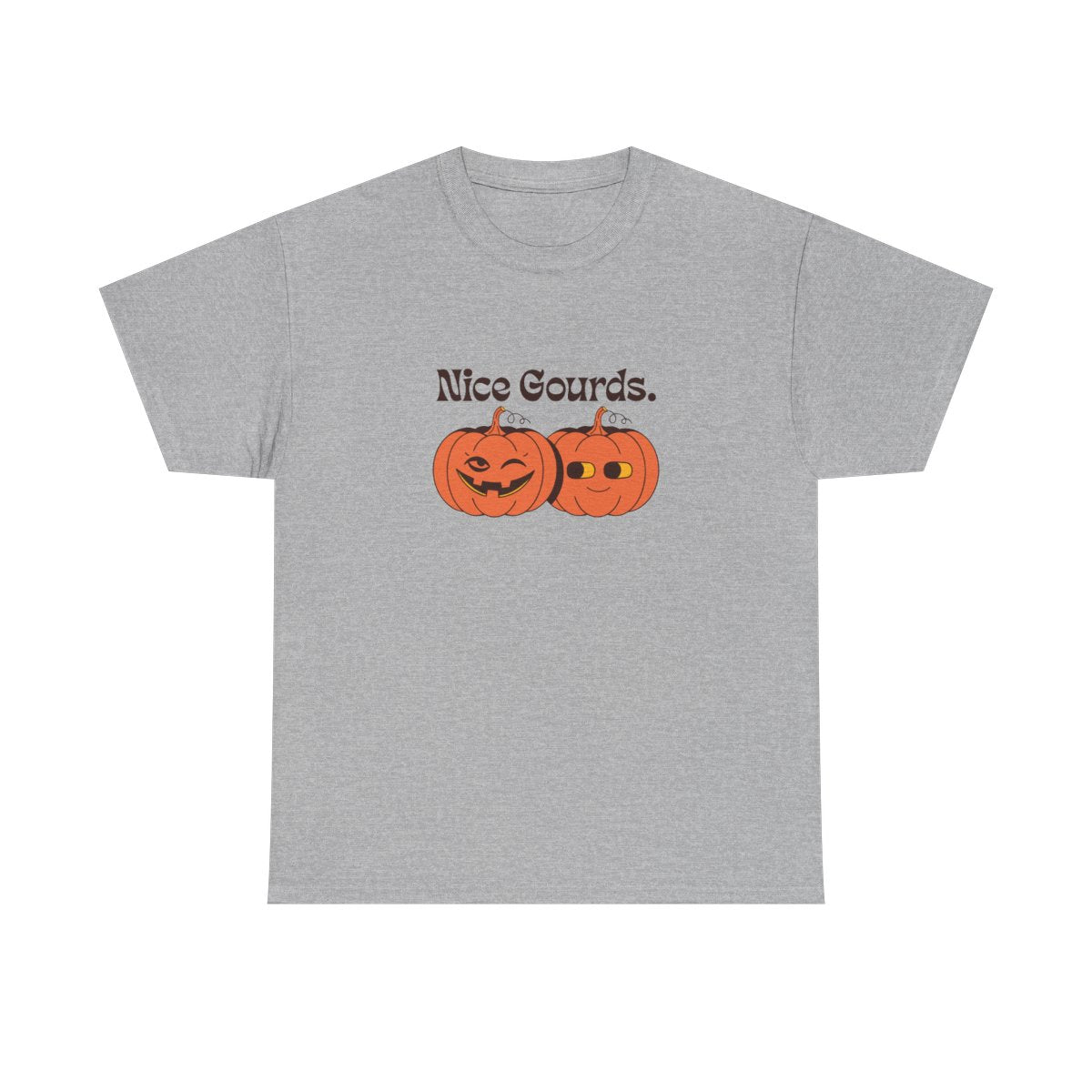 Nice Gourds Funny Pumpkin Fall Halloween T-Shirt in Sport Grey – front