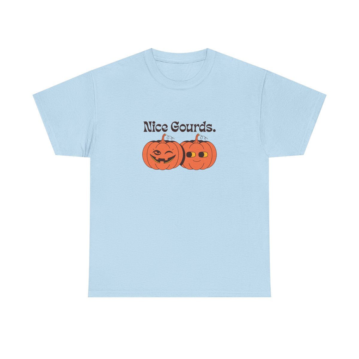 Nice Gourds Funny Pumpkin Fall Halloween T-Shirt in Light Blue – front