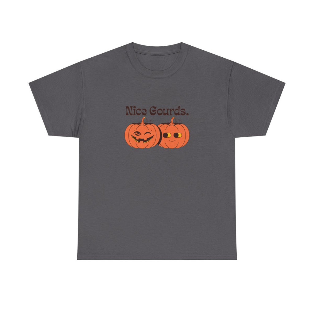 Nice Gourds Funny Pumpkin Fall Halloween T-Shirt in Charcoal – front