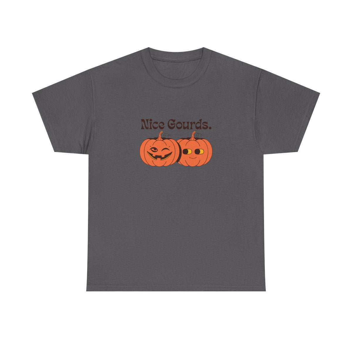Nice Gourds Funny Pumpkin Fall Halloween T-Shirt in Charcoal – front