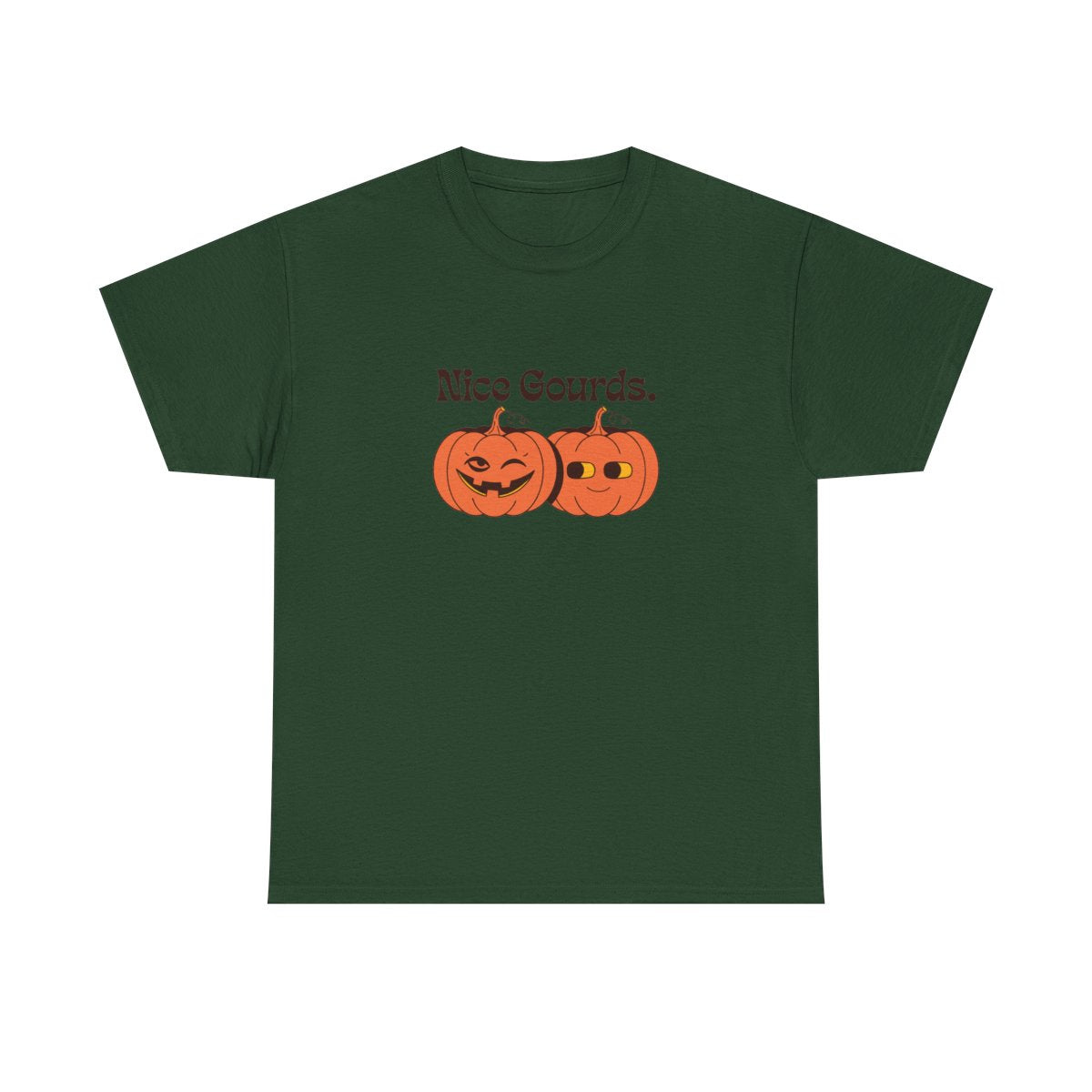 Nice Gourds Funny Pumpkin Fall Halloween T-Shirt in Forest Green – front