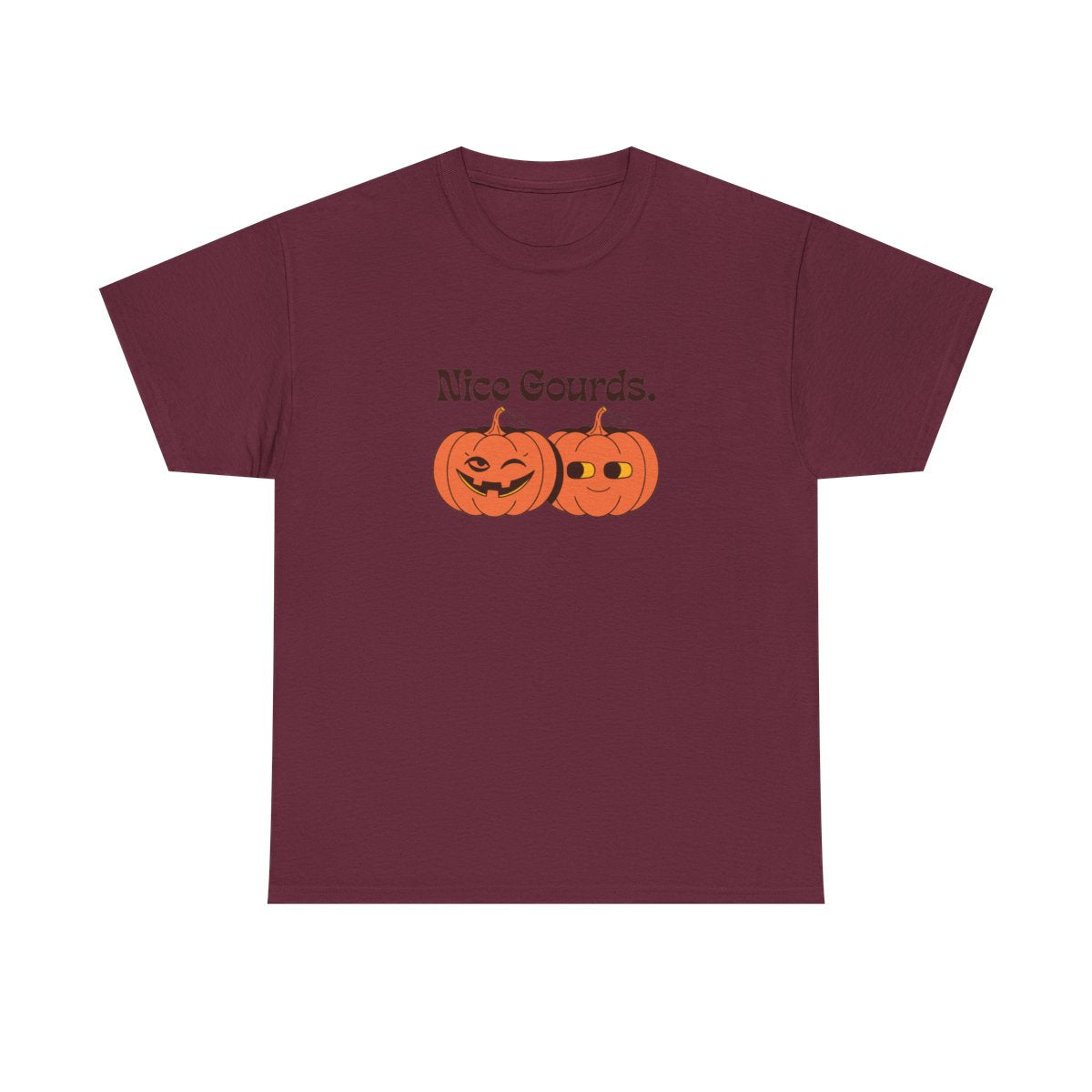 Nice Gourds Funny Pumpkin Fall Halloween T-Shirt in Maroon – front