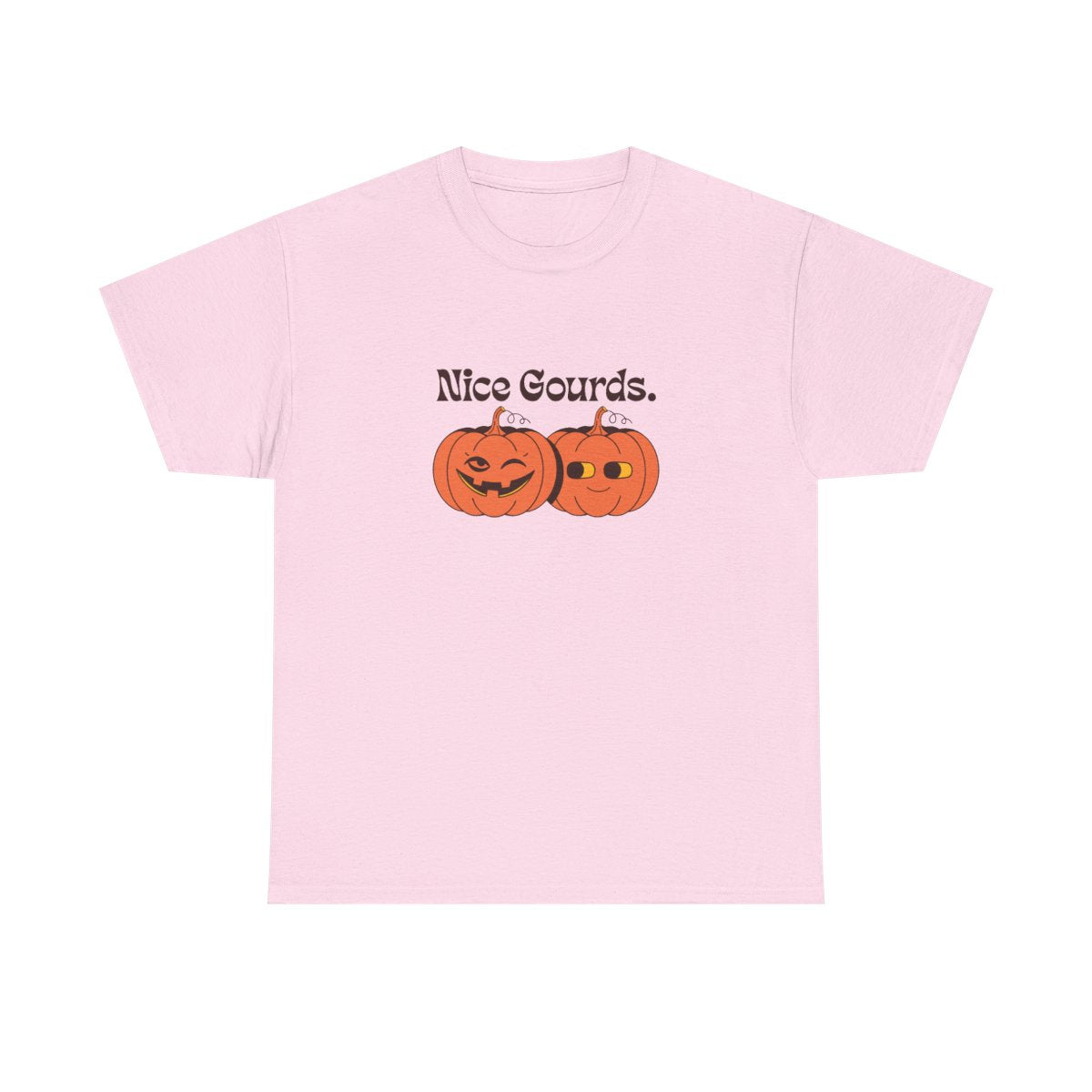 Nice Gourds Funny Pumpkin Fall Halloween T-Shirt in Light Pink – front