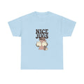 Raccoon Coffee Nice Jugs Funny Barista Innuendo T-Shirt in Light Blue – front