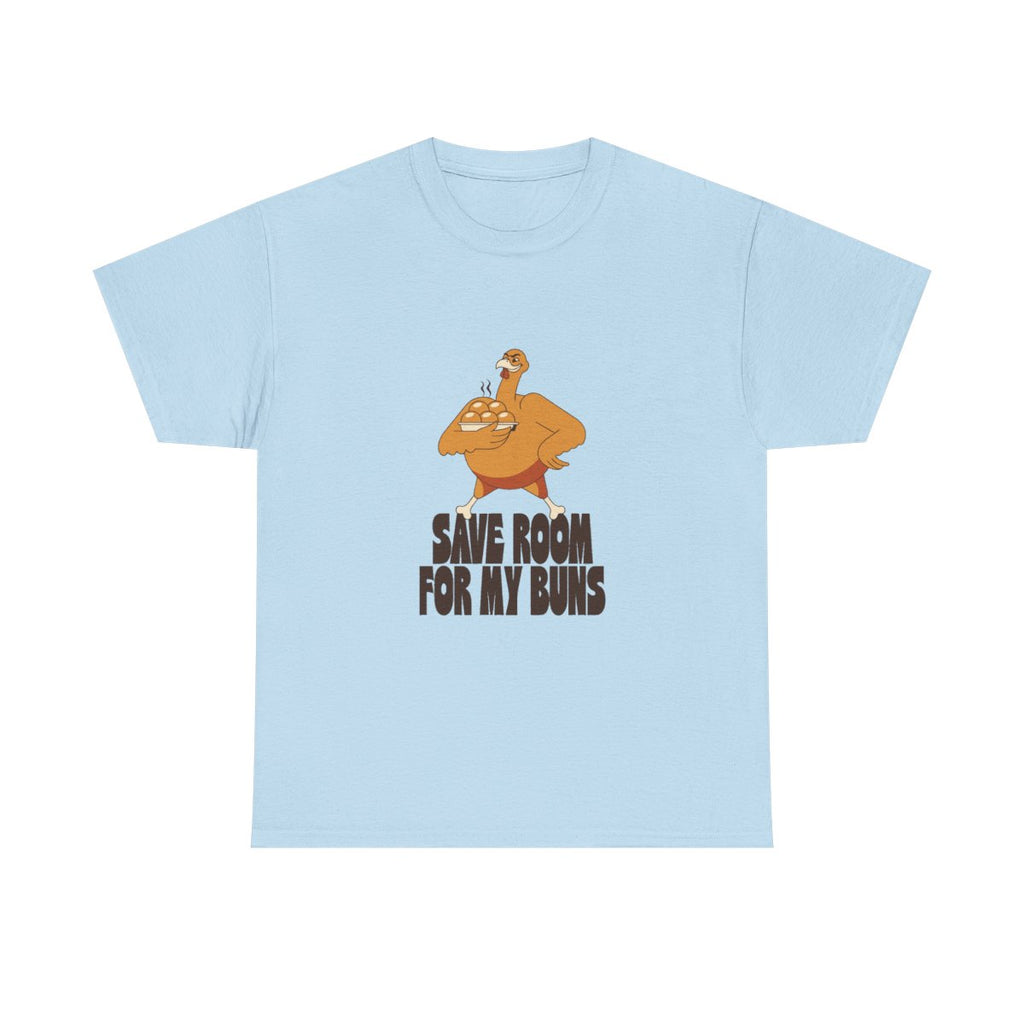 Save Room For My Buns Funny Thanksgiving T-Shirt in Light Blue – front