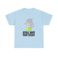 Still Wet From Tuesday Funny Protein Shaker Gym Meme T-Shirt in Light Blue – front