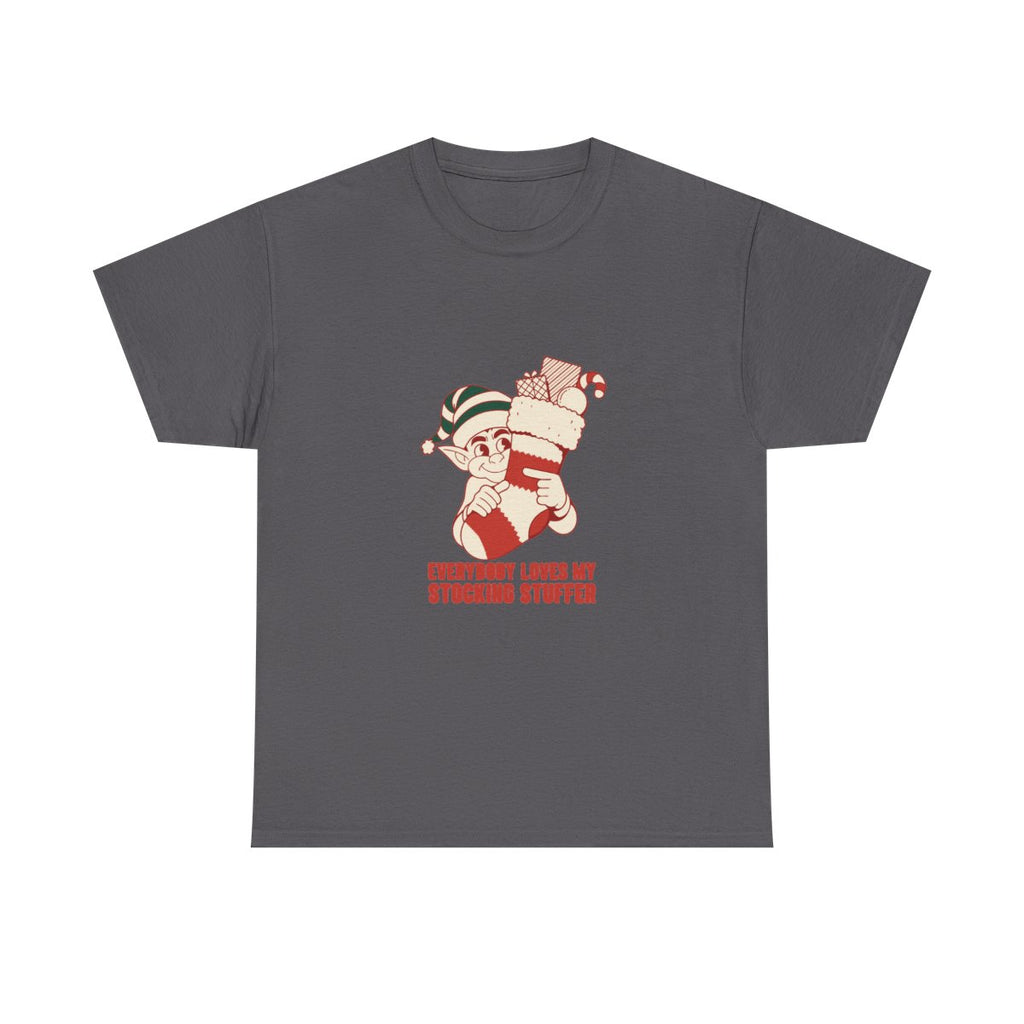 Stocking Stuffer Funny Christmas Elf Gag Gift T-Shirt in Charcoal – front