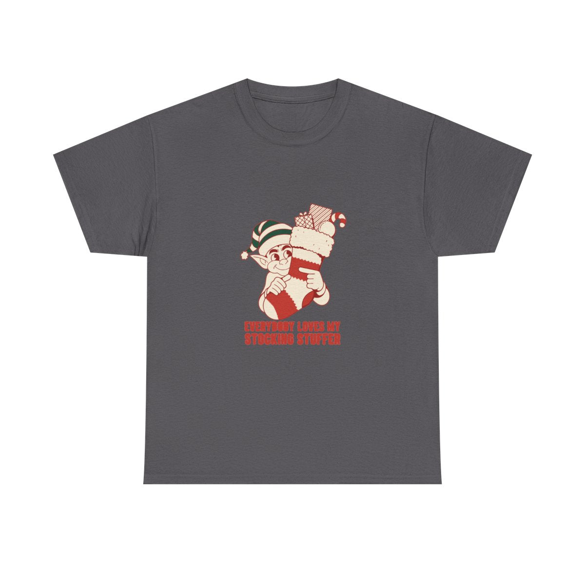 Stocking Stuffer Funny Christmas Elf Gag Gift T-Shirt in Charcoal – front