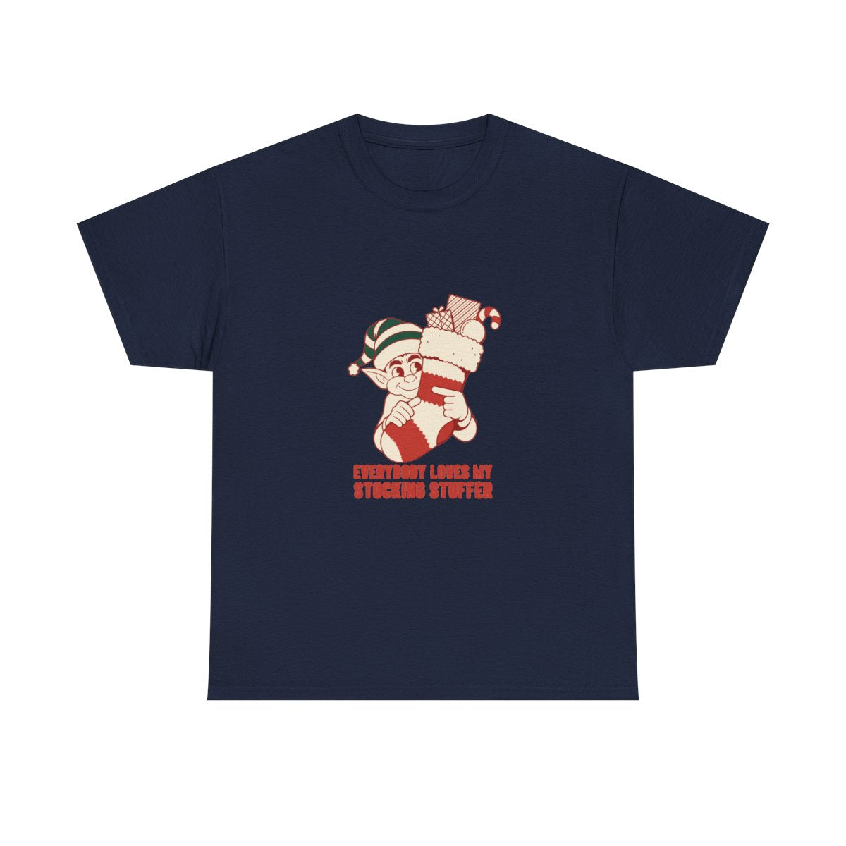 Stocking Stuffer Funny Christmas Elf Gag Gift T-Shirt in Navy – front