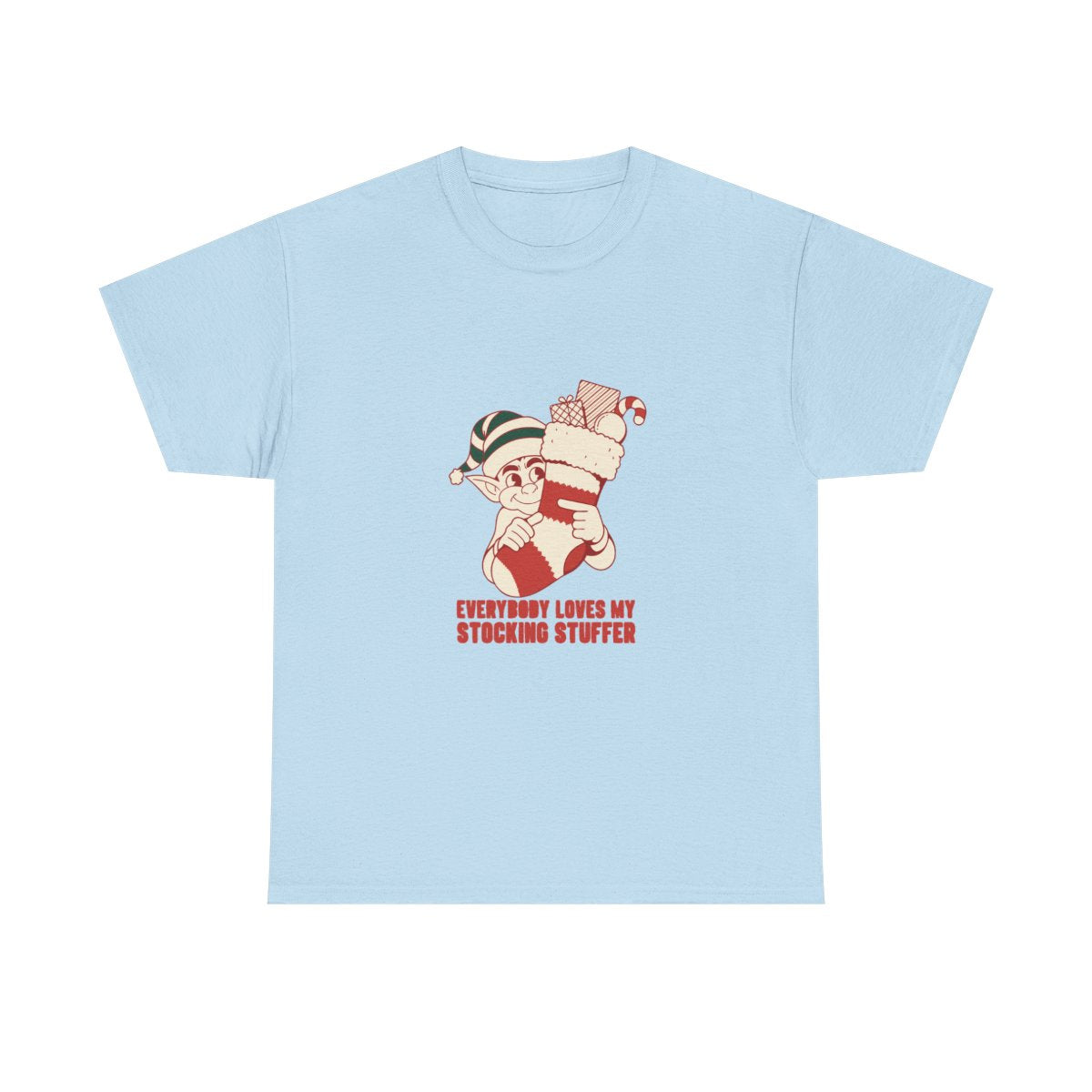 Stocking Stuffer Funny Christmas Elf Gag Gift T-Shirt in Light Blue – front