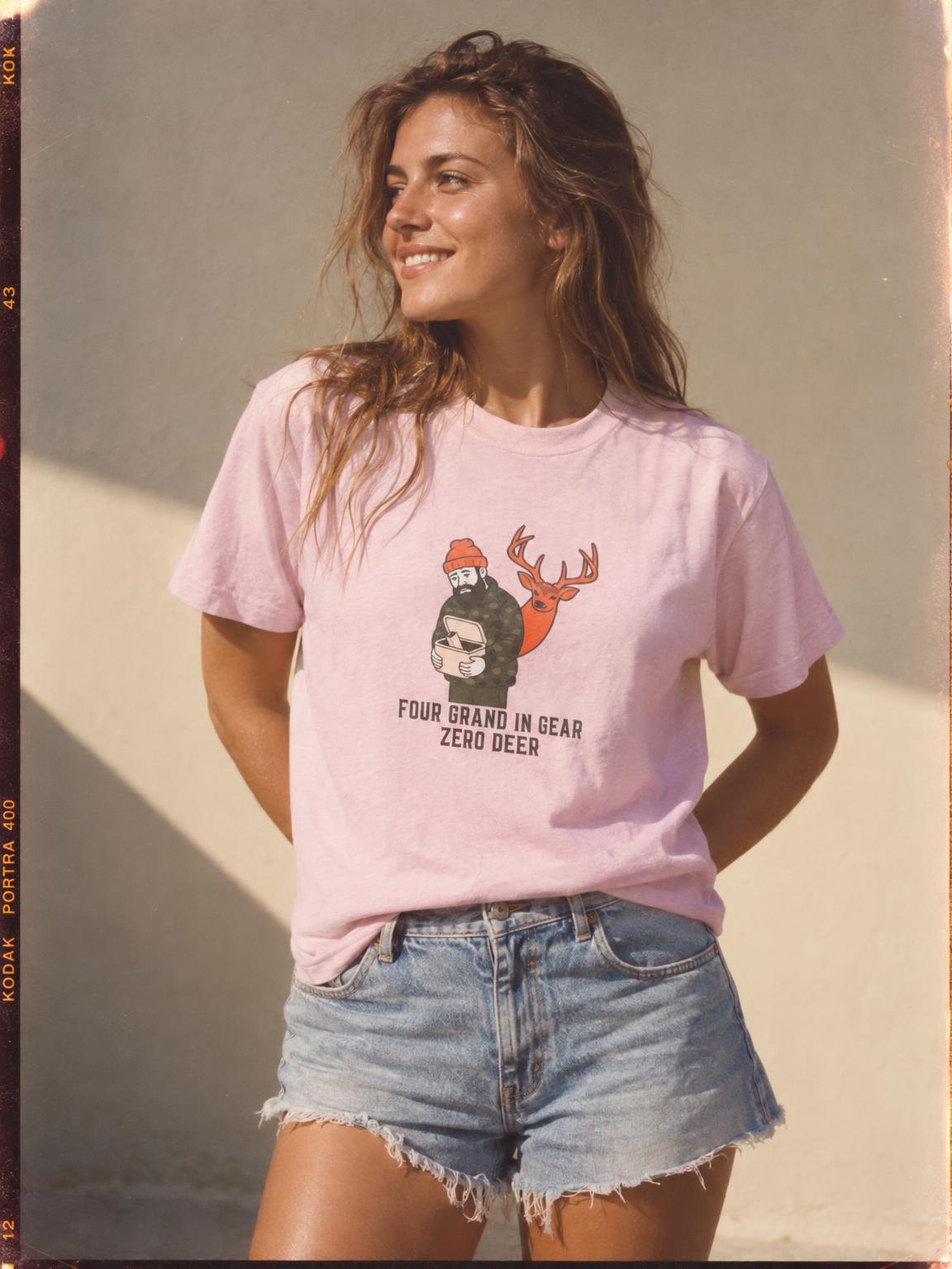 Funny Hunting Shirt Four Grand In Gear Zero Deer Gift T-Shirt in Light Pink – worn by a woman