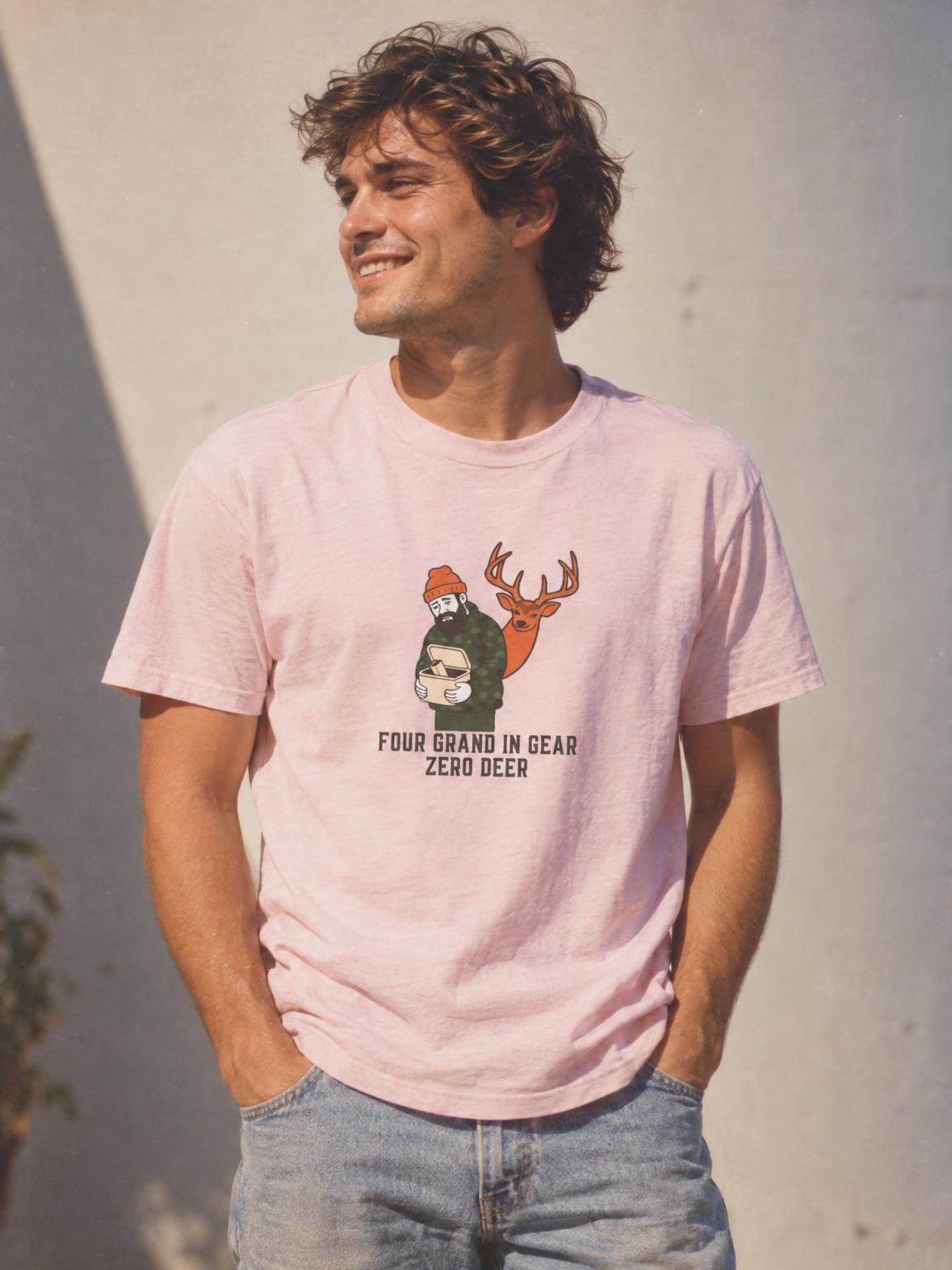 Funny Hunting Shirt Four Grand In Gear Zero Deer Gift T-Shirt in Light Pink – worn by a man